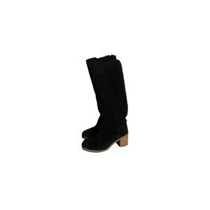 UGG Australia Black Suede Sheepskin Chunky Heeled Boots - Women’s Size 7.5